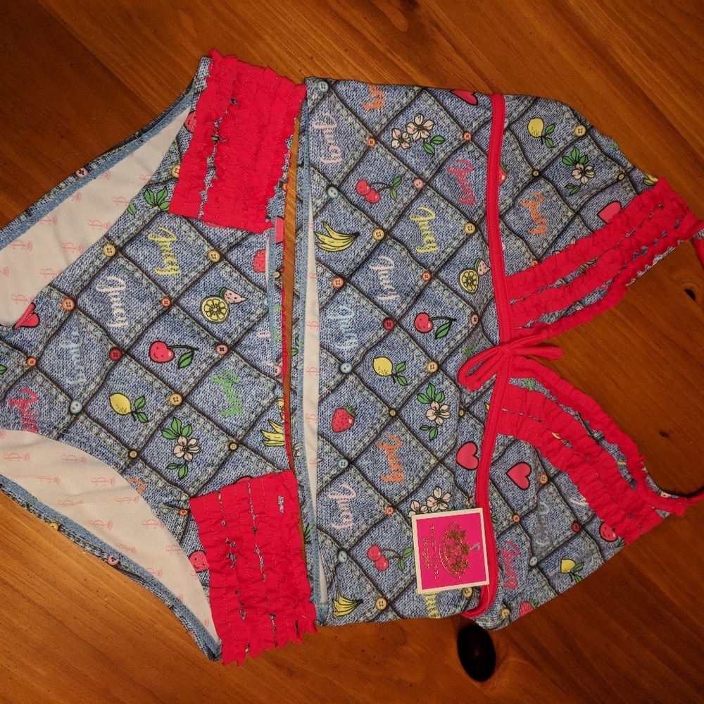 Juicy Couture ruffle jeans 2-piece halter swimsuit